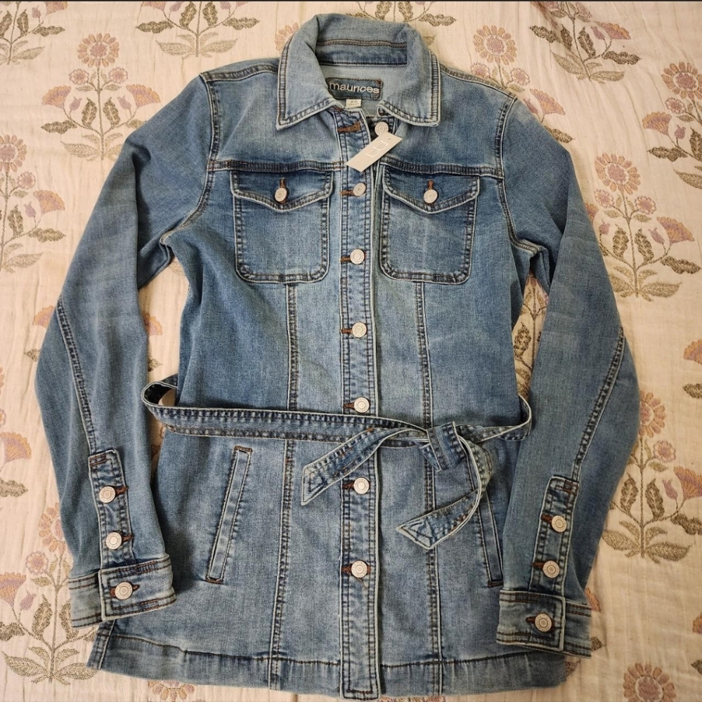 NWT Maurices Blue Stretch Denim Belted Jacket - XS